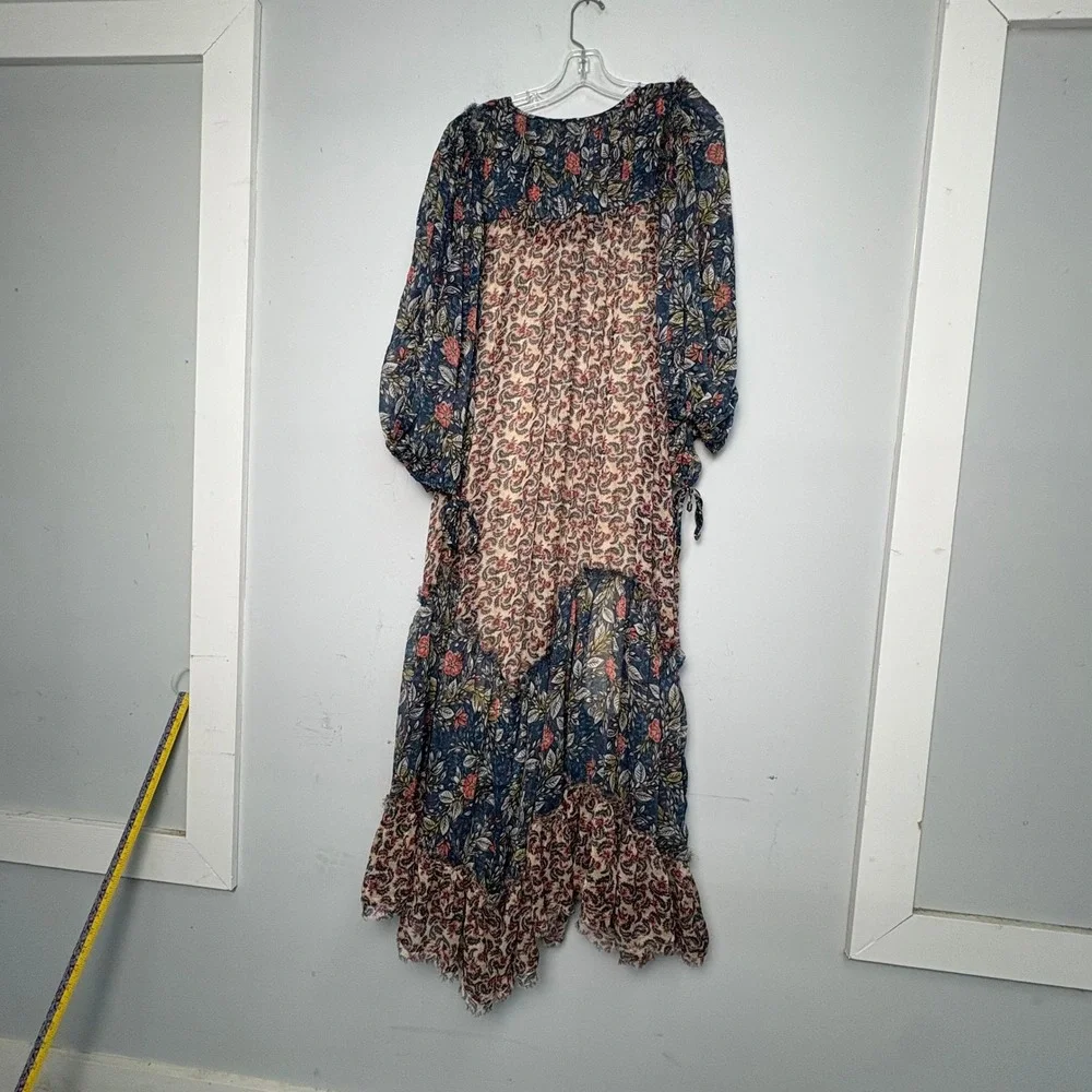 Free People Estelle Floral Paisley Mixed Print Maxi Dress Large L Tassels Boho